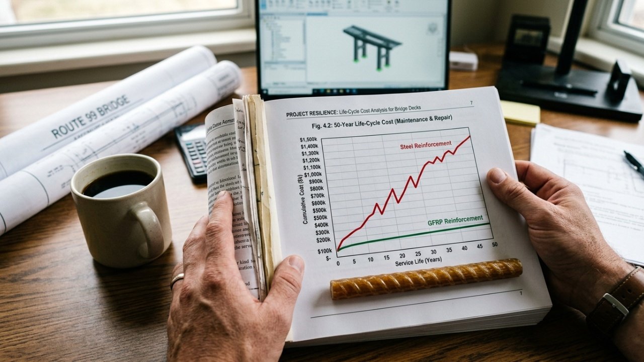 Vergalhão de GFRP como alternativa ao aço na construção civil