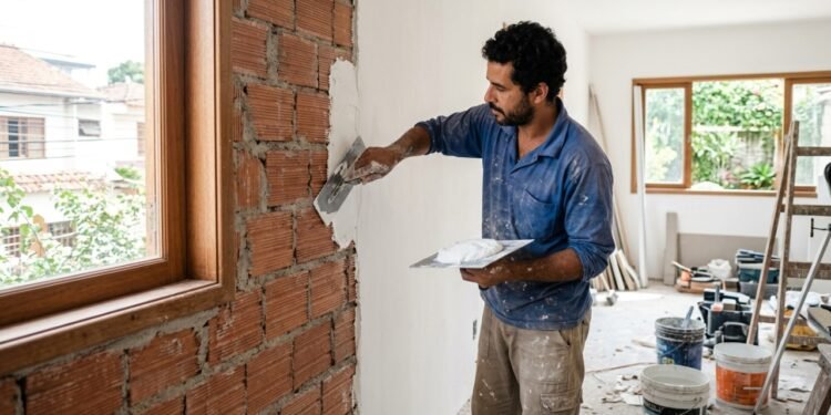 Substituir o reboco tradicional por gesso liso na parede interna reduz os custos da reforma e garante um acabamento perfeito para a pintura