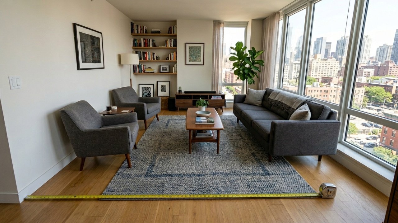 Esqueça os tapetes pequenos no centro do piso a regra de proporção que os arquitetos usam para dobrar o espaço visual da casa