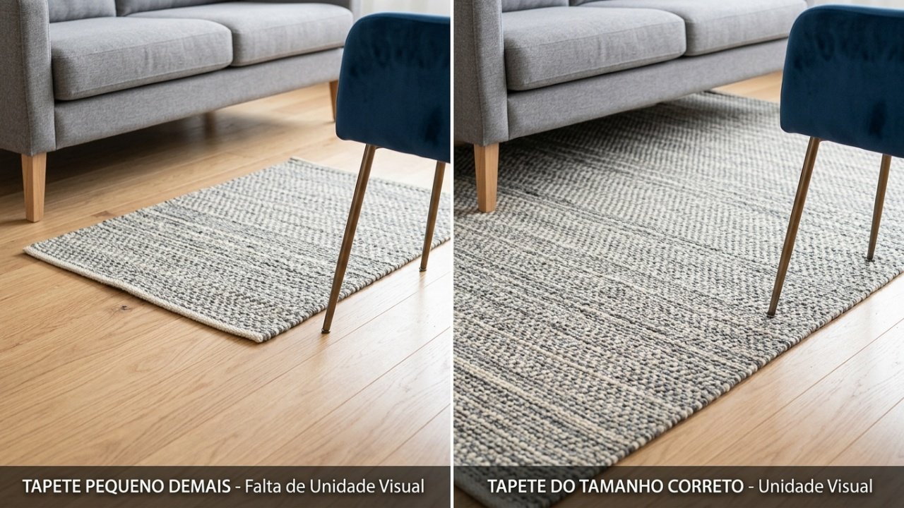 Esqueça os tapetes pequenos no centro do piso a regra de proporção que os arquitetos usam para dobrar o espaço visual da casa