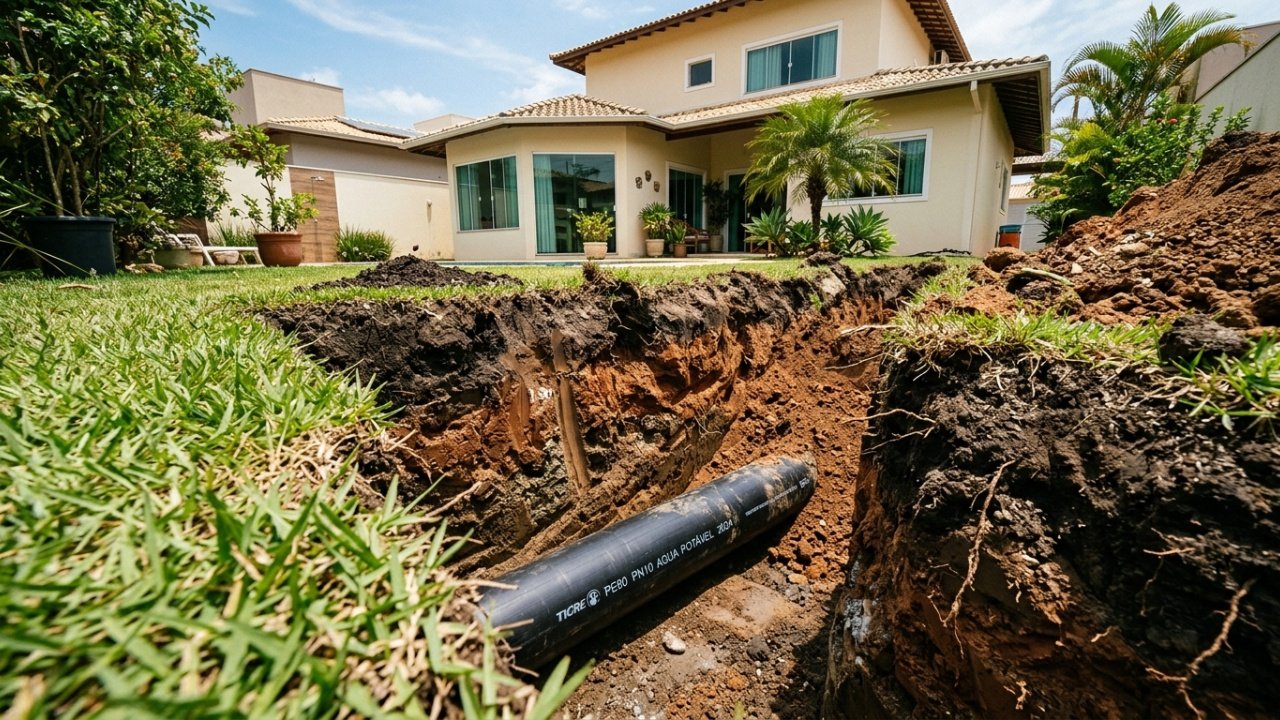 Geotermia residencial com tubos enterrados no quintal