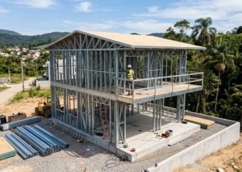 Brasil acelera o uso do aço para erguer casas de dois andares sem usar tijolos e cortando o desperdício de água em até 80%