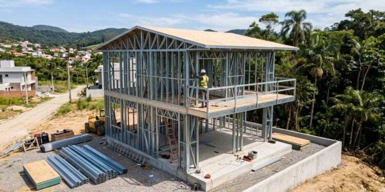 Brasil acelera o uso do aço para erguer casas de dois andares sem usar tijolos e cortando o desperdício de água em até 80%