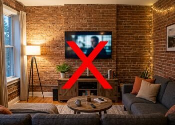 Nem isolamento de lã de rocha, nem paredes de tijolo maciço, a tecnologia de placas cimentícias perfuradas que elimina o eco em salas de TV residenciais sem gastar fortunas com reformas estruturais