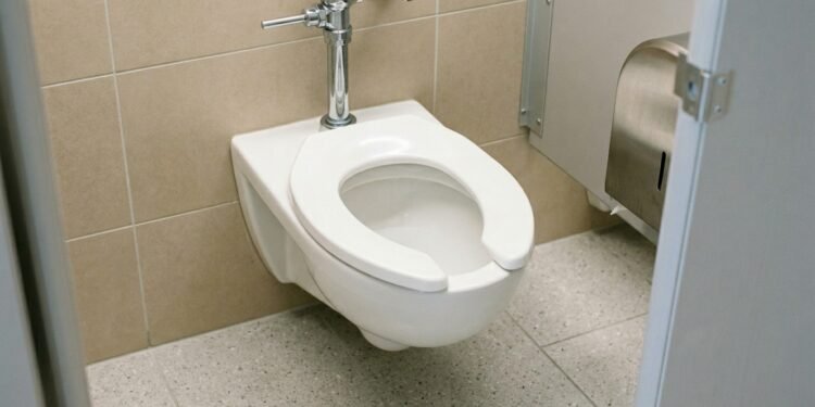 Assento de vaso sanitário público em formato de U com abertura na parte da frente