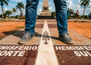 Onde o mundo se divide ao meio, a “Capital do Meio do Mundo” brasileira surpreende com uma linha invisível no chão