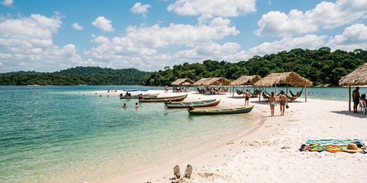 vila na Amazônia conhecida como “Caribe Brasileiro” foi destacada pelo The Guardian como uma das praias de água doce mais bonitas do mundo