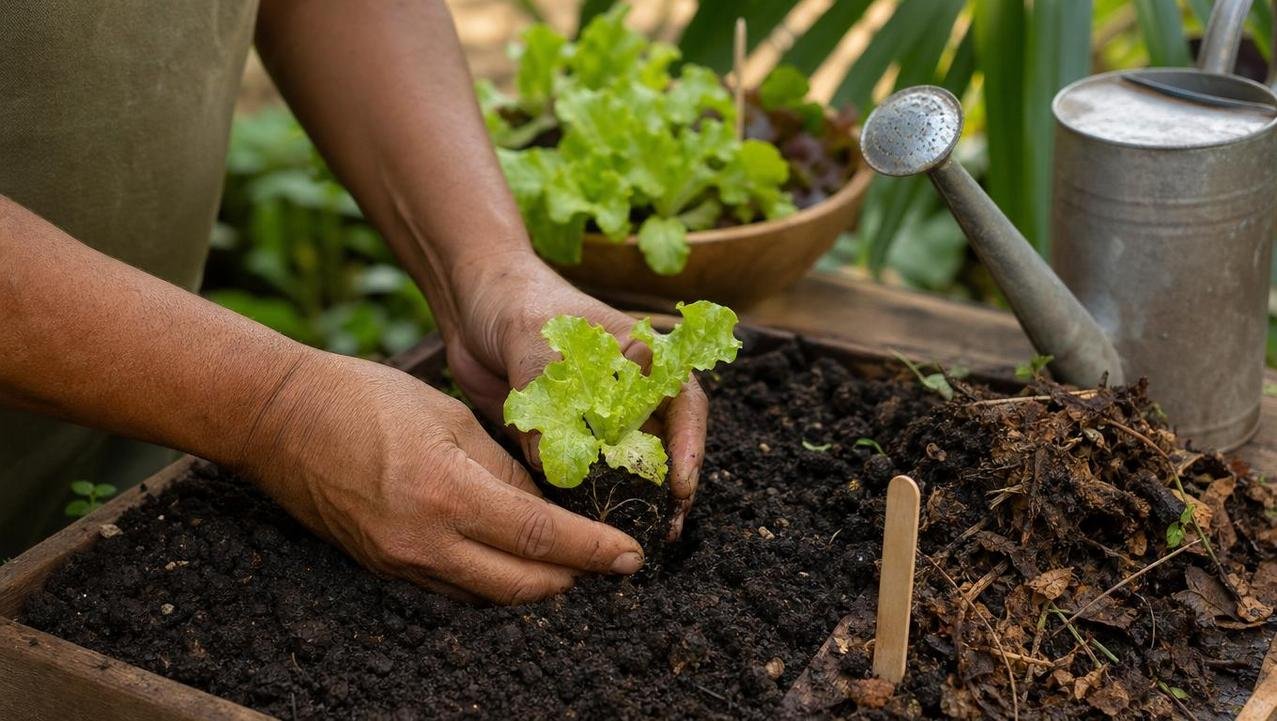 Transplantar mudas reforça o vínculo sensorial e o bem-estar cotidiano.