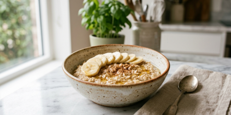 Trocar o pão francês por aveia com banana de manhã prolonga a saciedade e reduz a fome antes do almoço