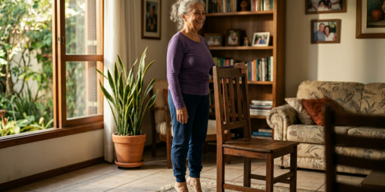 Os fisioterapeutas concordam: a partir dos 60 anos, o melhor exercício para melhorar o equilíbrio e evitar quedas é ficar na ponta dos pés com apoio
