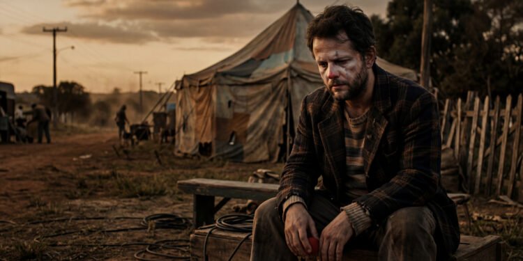 Selton Mello como Benjamin, o palhaço Pangaré, em cena melancólica do filme O Palhaço
