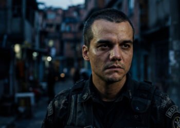 Wagner Moura como Capitão Nascimento em cena introspectiva do filme Tropa de Elite