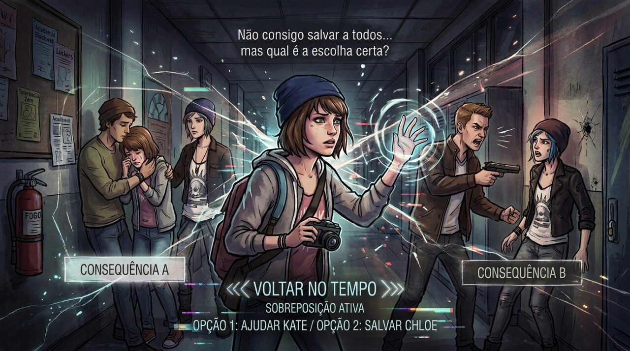 Max Caulfield, em Life is Strange, “Quem tenta voltar atrás o tempo todo nem sempre quer controlar tudo; muitas vezes só está com medo do peso das consequências.”
