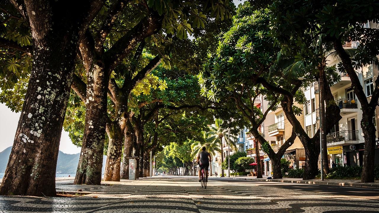 A sombra contínua das árvores transforma a caminhada e o turismo urbano.