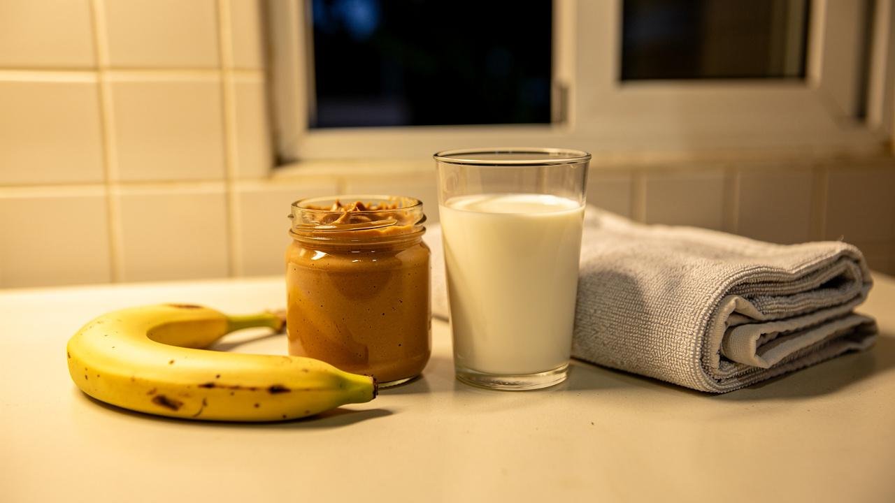Combinar banana e proteína ajuda na recuperação muscular após treino noturno.