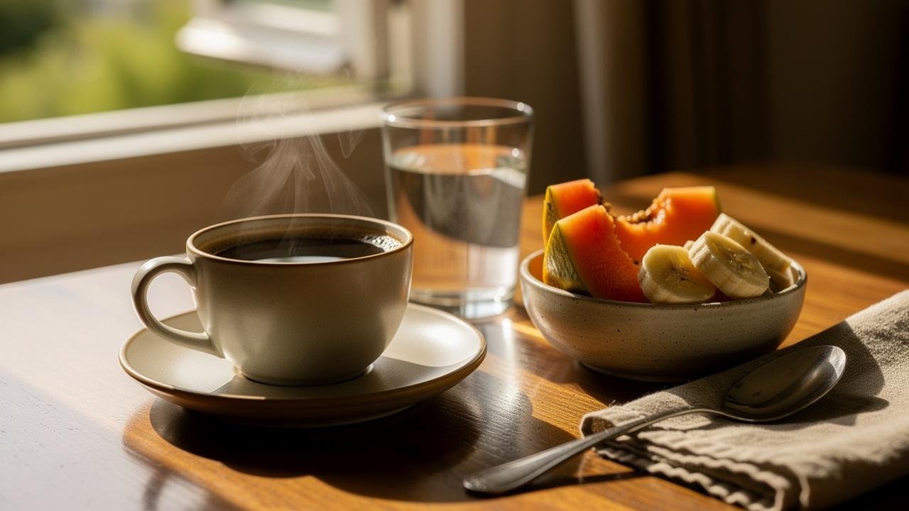 Água e alimento leve podem melhorar a tolerância ao café matinal.