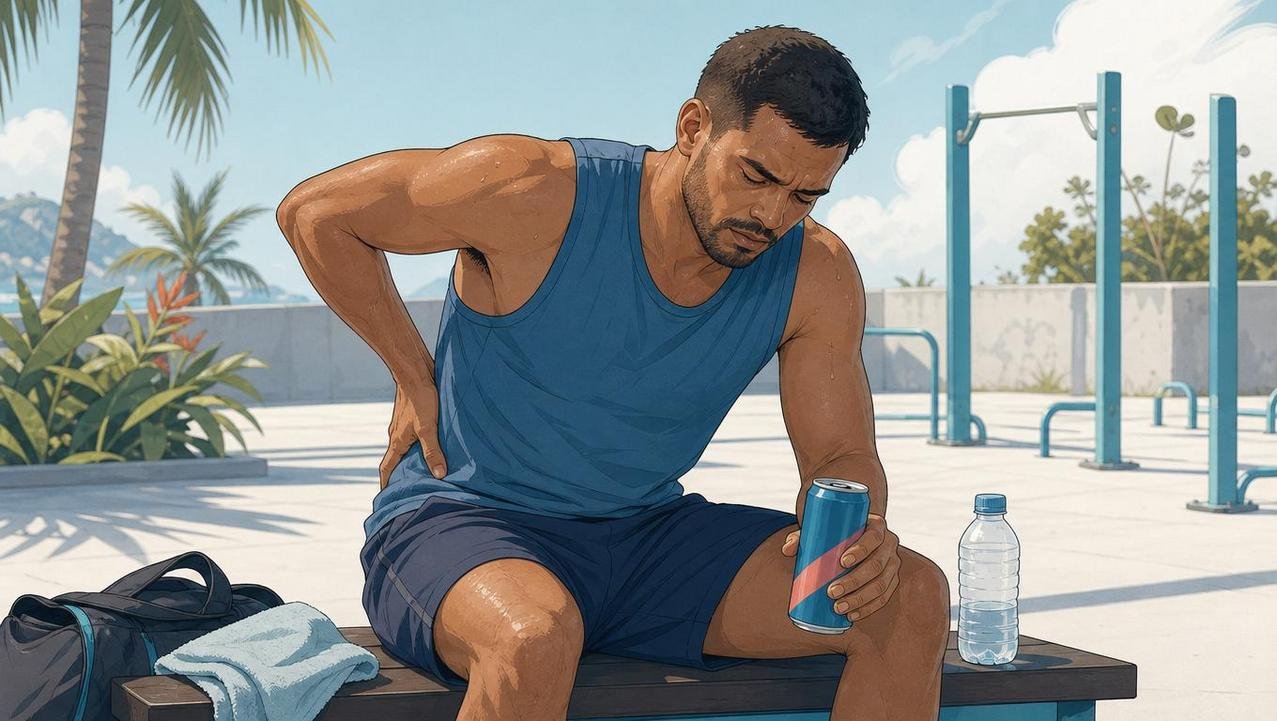 Treino intenso com energético e pouca água amplia riscos renais e cardiovasculares.