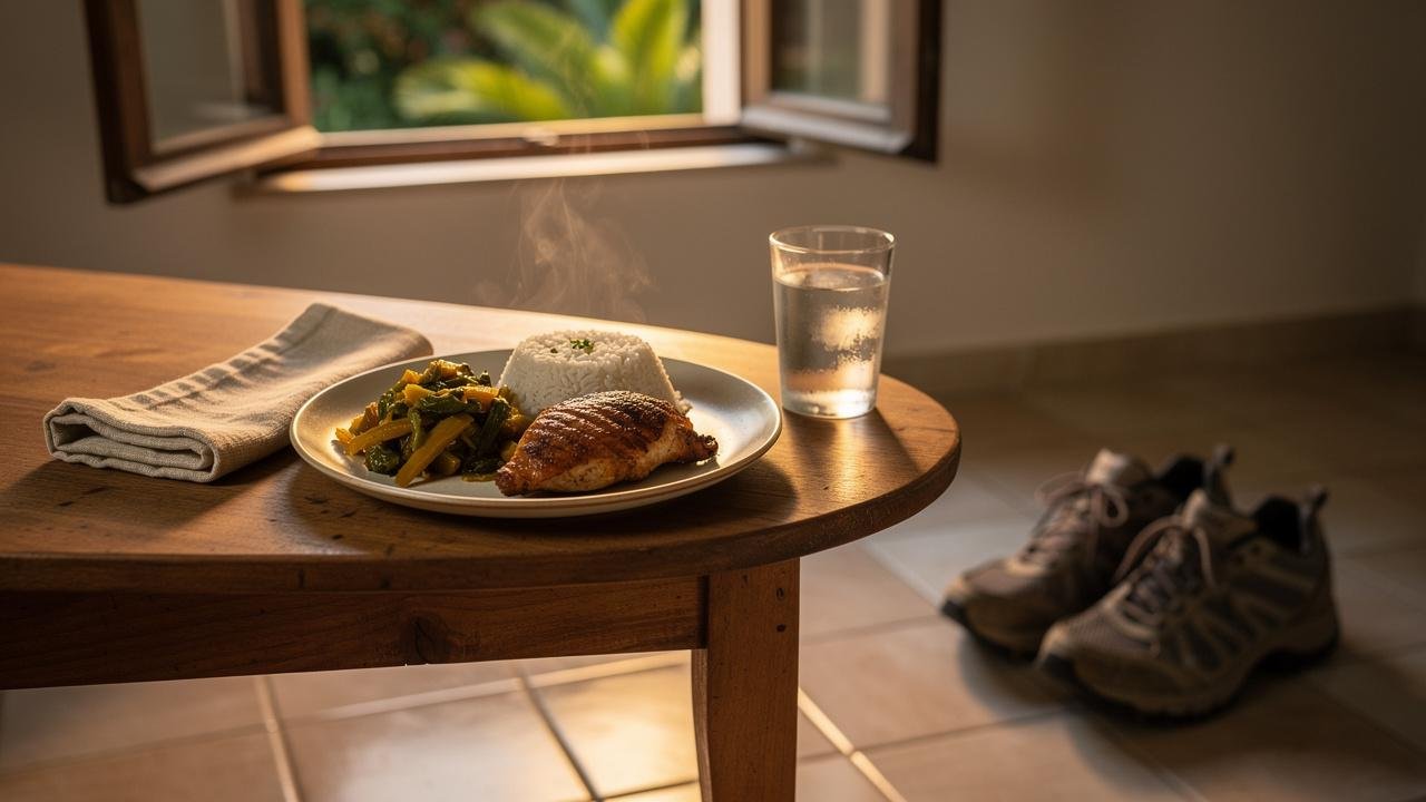 Refeição noturna equilibrada e passeio curto favorecem uma noite metabolicamente estável.