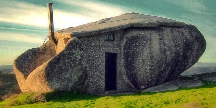 Casa de pedra integrada à paisagem de Portugal