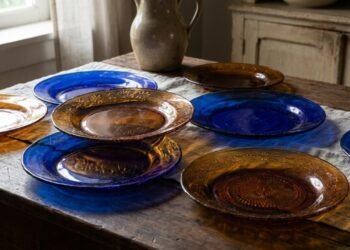 O que significa ter pratos antigos de vidro marrom e azul em casa
