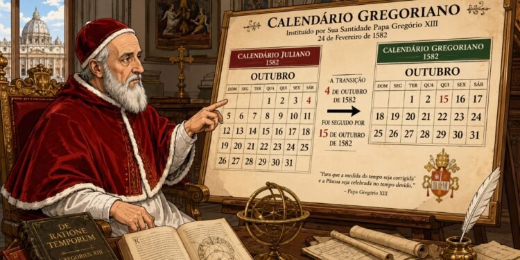 Em 1582, a reforma do calendário gregoriano eliminou dez dias para corrigir séculos de atraso acumulado entre o calendário e o movimento da Terra.