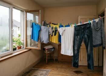 Secar roupa dentro de casa pode deixar o ambiente úmido mesmo quando a parede parece seca