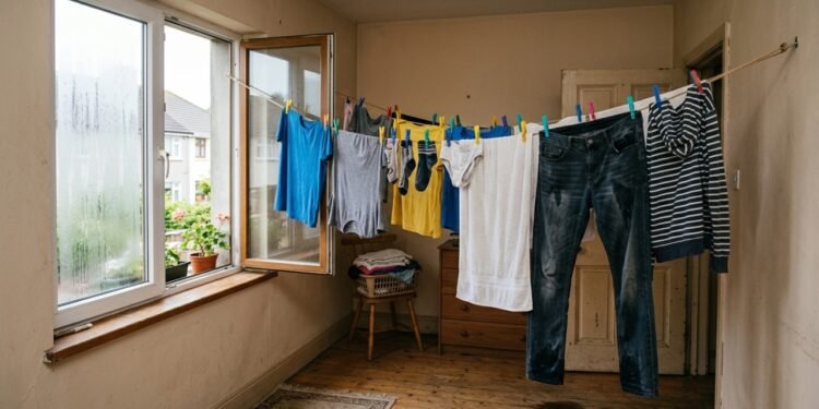 Secar roupa dentro de casa pode deixar o ambiente úmido mesmo quando a parede parece seca