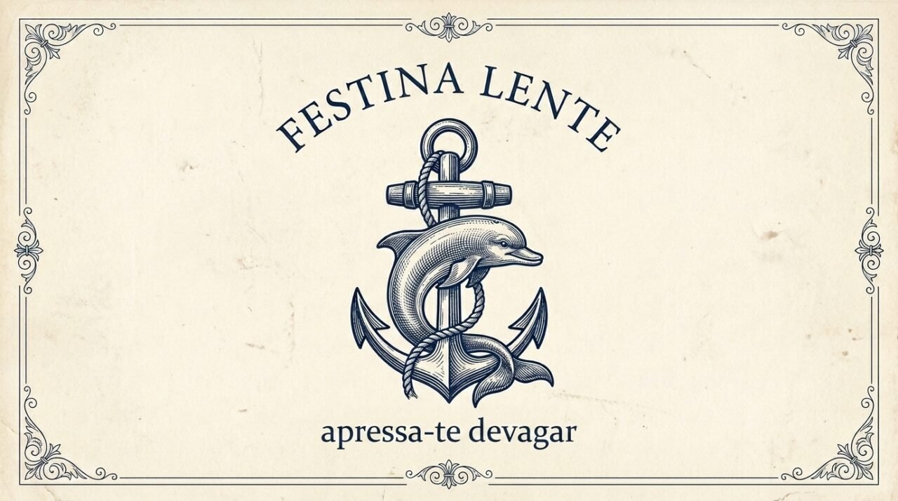 O golfinho e a âncora: a velocidade e a firmeza unidas no emblema clássico do "festina lente" (Imagem: Ilustrativa IA)
