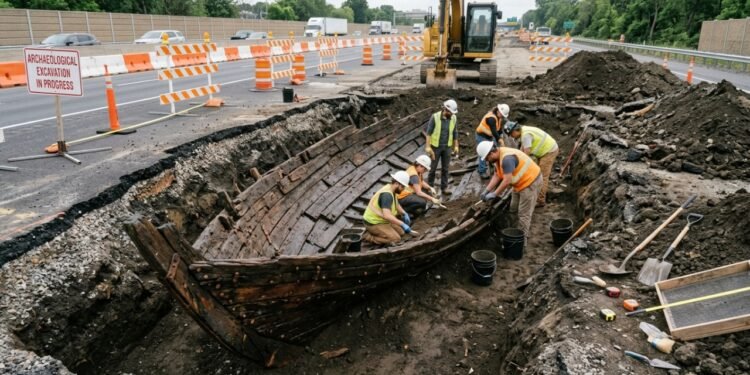 Arqueólogos descobrem embarcação de 3500 anos sob o asfalto durante obras em rodovia