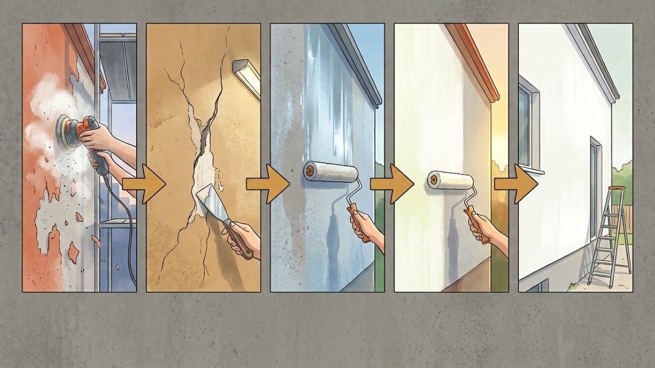 Pintura de fachada de sobrado com tinta acrílica
