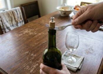 Como abrir uma garrafa de vinho sem saca-rolhas usando um garfo e parafuso