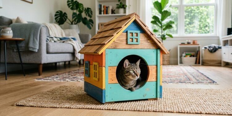 Dê ao seu gato um retiro colorido com esta casa de moldura: a fácil DIY