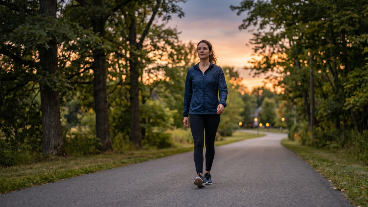 Muitas mulheres que chegam ao fim do dia com a cabeça acelerada não percebem que uma caminhada de 25 a 35 minutos no começo da noite pode ajudar mais a desacelerar os pensamentos do que ficar rolando o celular no sofá por horas