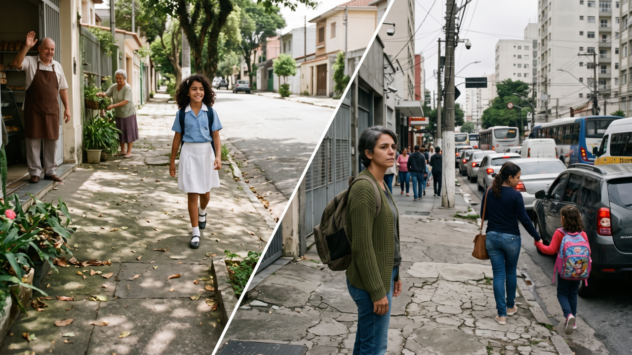 Pessoas que hoje estão na faixa dos 60 anos muitas vezes acham estranho que andar sozinho até a escola agora seja tratado como negligência, em vez de um dos primeiros ensaios de autonomia