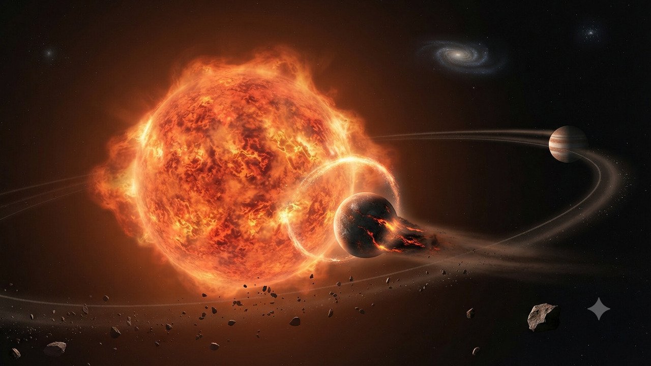 Estrela absorvendo planeta