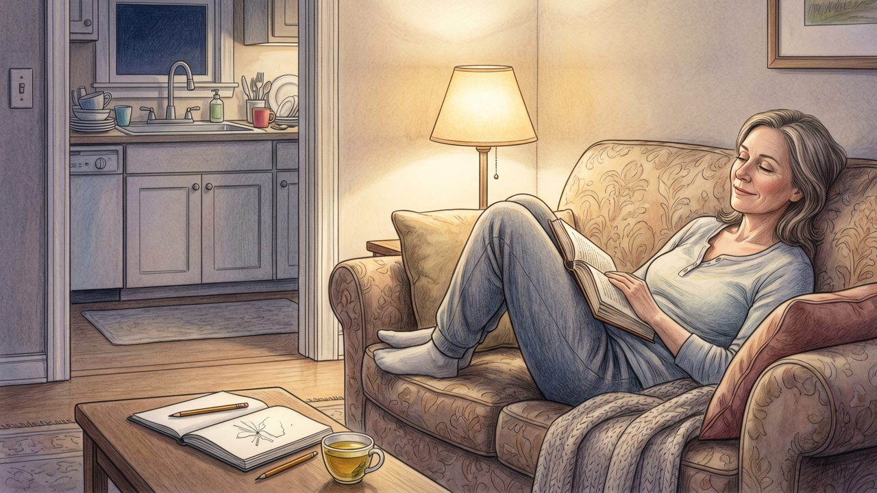 A psicologia diz que as pessoas que não conseguem relaxar até que todos os pratos sejam lavados não são tensas. Elas aprenderam em algum lugar que o descanso tinha que ser conquistado primeiro, e a cozinha limpa é a permissão
