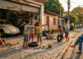 Um fim de tarde de infância parecia uma garagem aberta, primos e vizinhos decidindo tudo sem consultar adultos e as horas vazias que ensinavam convivência sem parecer lição
