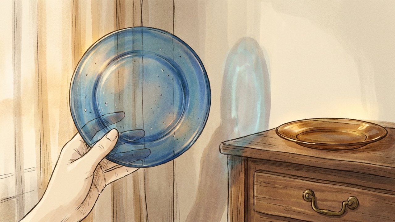 O que significa ter pratos antigos de vidro marrom e azul em casa