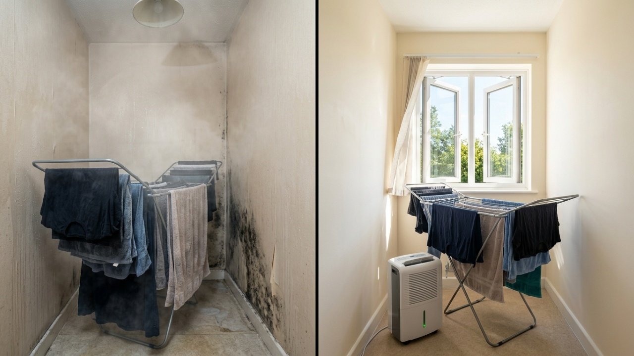 Secar roupa dentro de casa pode deixar o ambiente úmido mesmo quando a parede parece seca