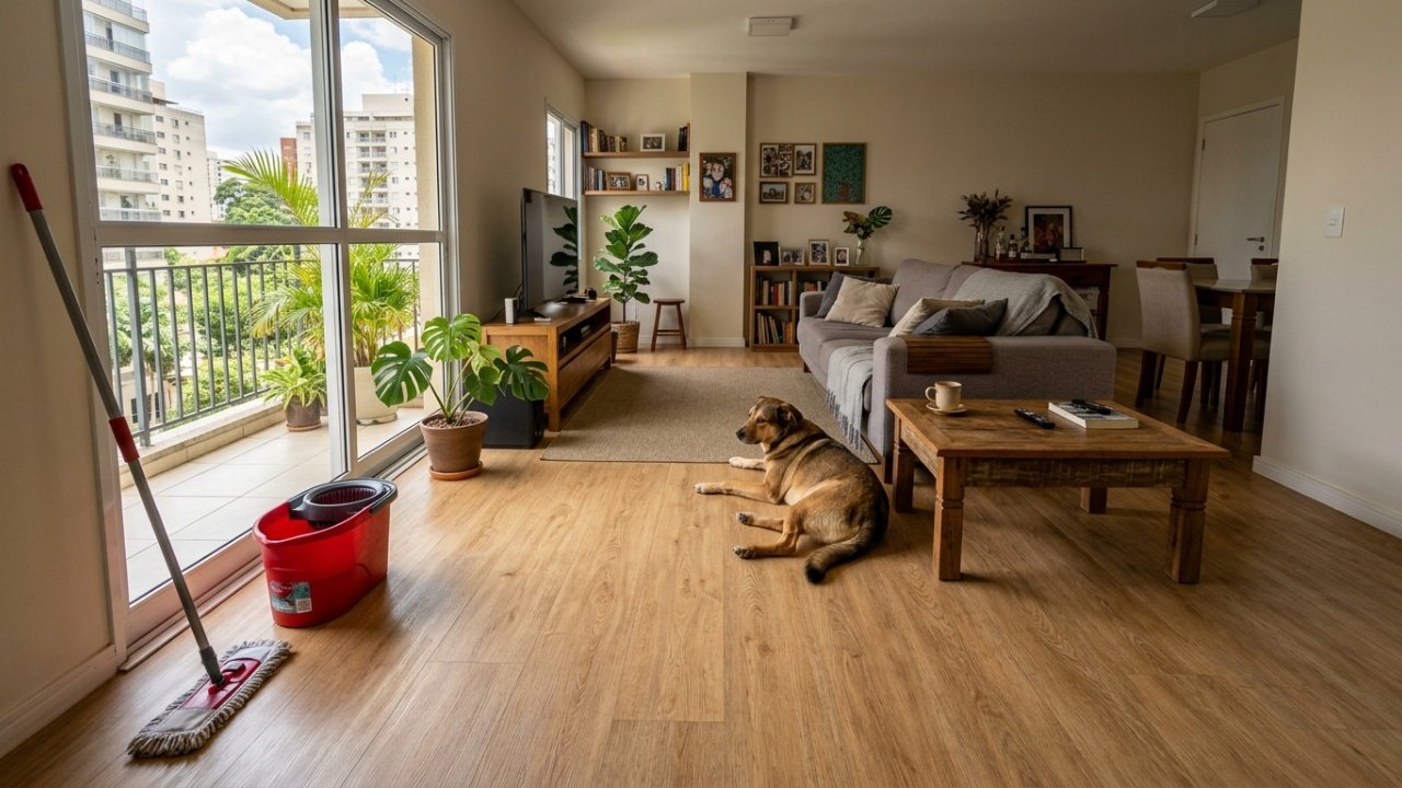 O piso tecnológico de encaixe que transforma a sala