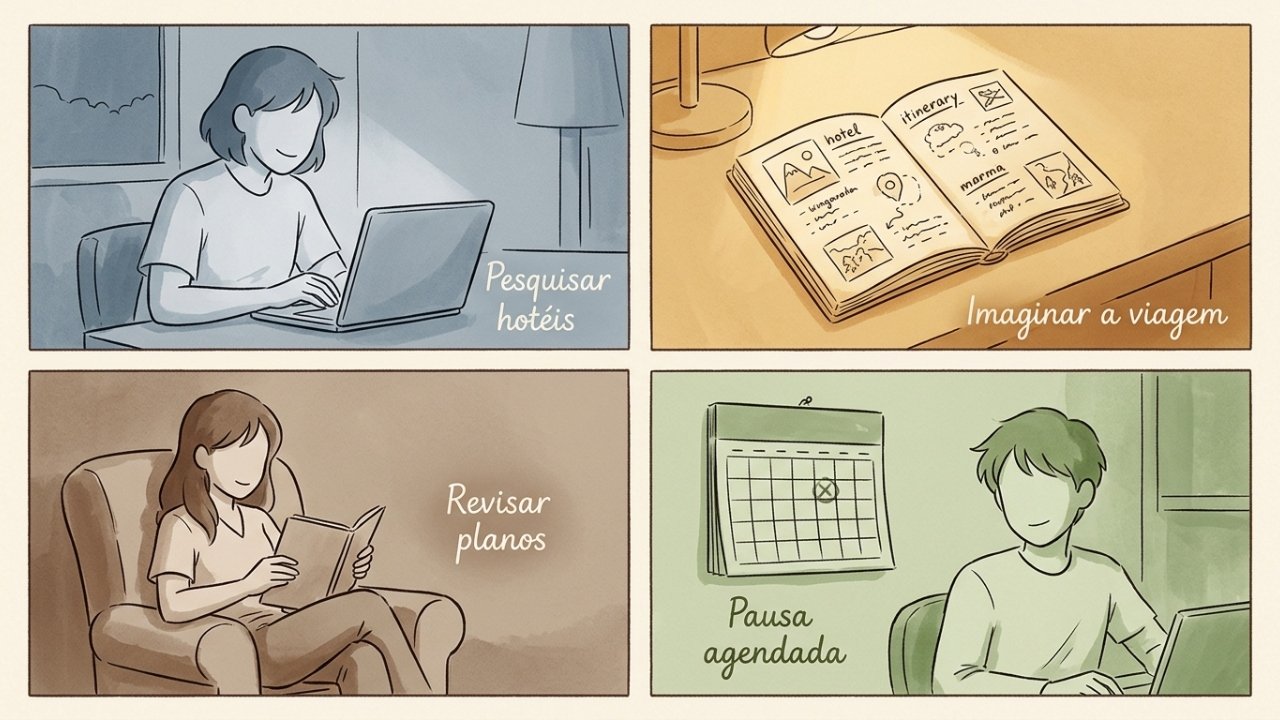 Um estudo na Holanda concluiu que os picos mais intensos de felicidade não acontecem durante as suas férias na praia, mas sim nas oito semanas anteriores enquanto você apenas imagina a viagem