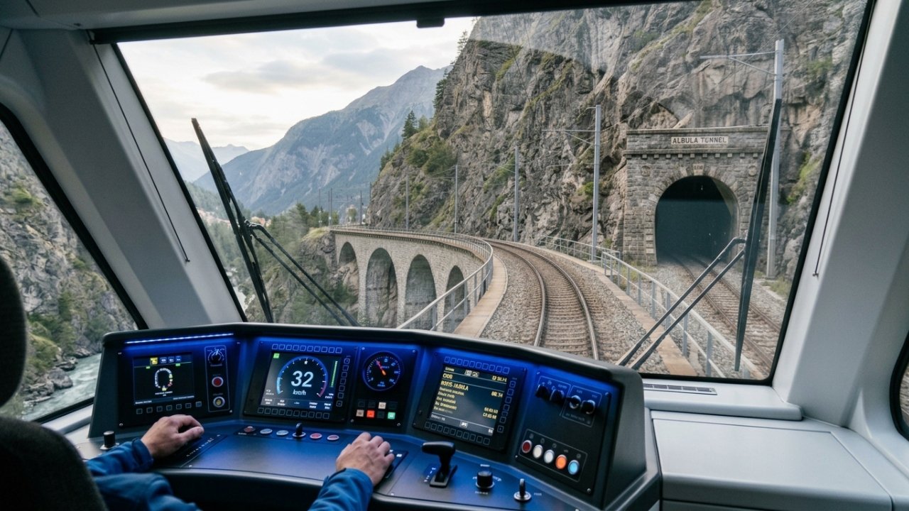 Trem recordista de 100 vagões nos Alpes suíços