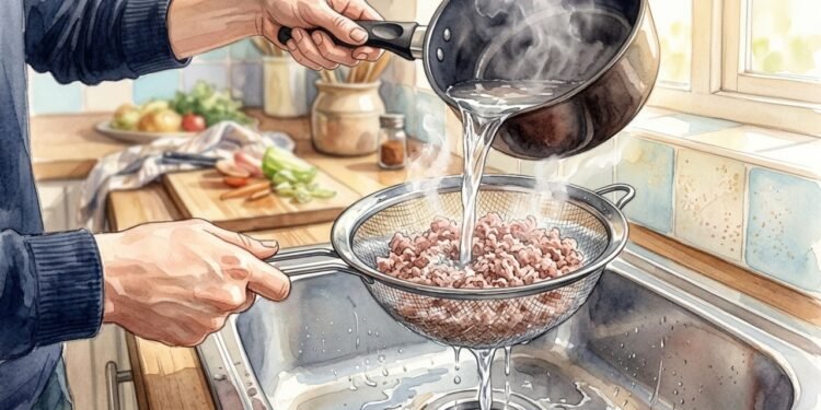 Enxaguar carne picada cozida: o quanto reduz a gordura e qual o impacto na nutrição