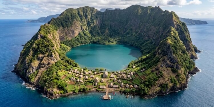 A ilha mais inacreditável do mundo abriga 170 pessoas dentro de uma enorme cratera