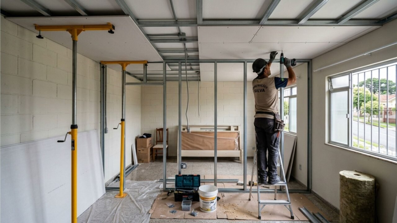 Quanto um profissional cobra para instalar drywall em um quarto em 2026? Veja preços atualizados, variações por região e fatores que influenciam o custo da instalação