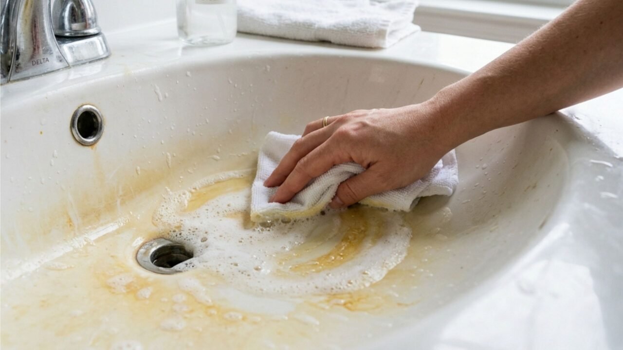 “Não precisa de água sanitária”: as manchas amarelas de água na pia podem ser removidas em poucos minutos com uma solução simples que ajuda a dissolver resíduos e devolver o brilho original, facilitando a limpeza do dia a dia sem produtos agressivos