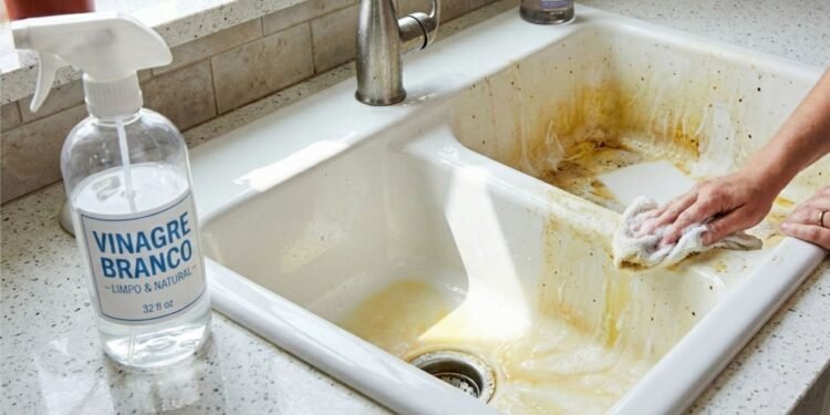 “Não precisa de água sanitária”: as manchas amarelas de água na pia podem ser removidas em poucos minutos com uma solução simples que ajuda a dissolver resíduos e devolver o brilho original, facilitando a limpeza do dia a dia sem produtos agressivos
