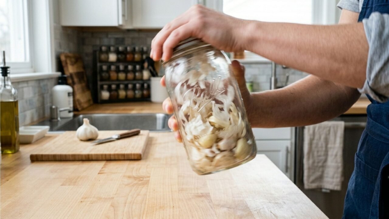 Como descascar alho em segundos sem sujeira usando um truque simples com um pote fechado e agilizar o preparo na cozinha com mais praticidade, higiene e menos esforço no dia a dia