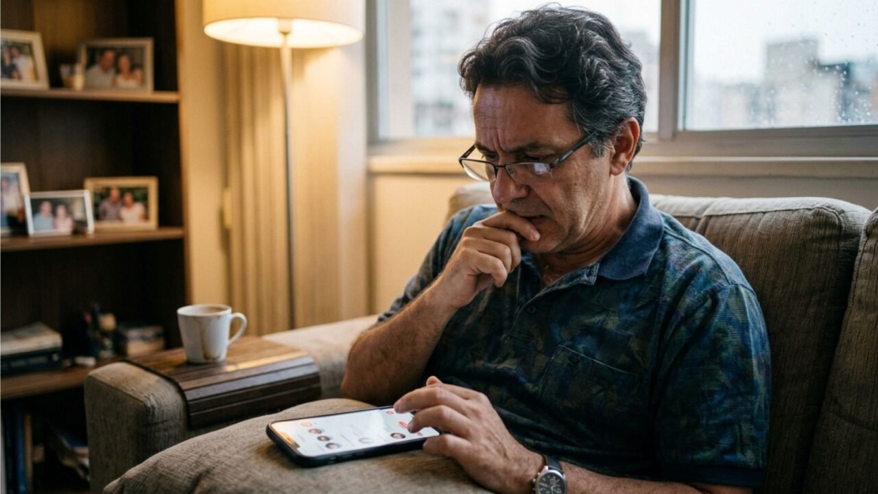 Uso constante de aplicativos de relacionamento após os 50 pode causar ansiedade por rejeição e desgaste emocional com notificações repetitivas
