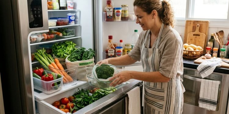Coloque os legumes pesados no fundo do compartimento para evitar o esmagamento acidental das folhas